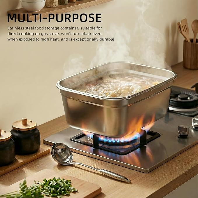 food prep stainless steel containers, turkey container, freezer safe, oven safe, suitable for open flame and induction stove, ideal for pickling kimchi（12000ML/423OZ）