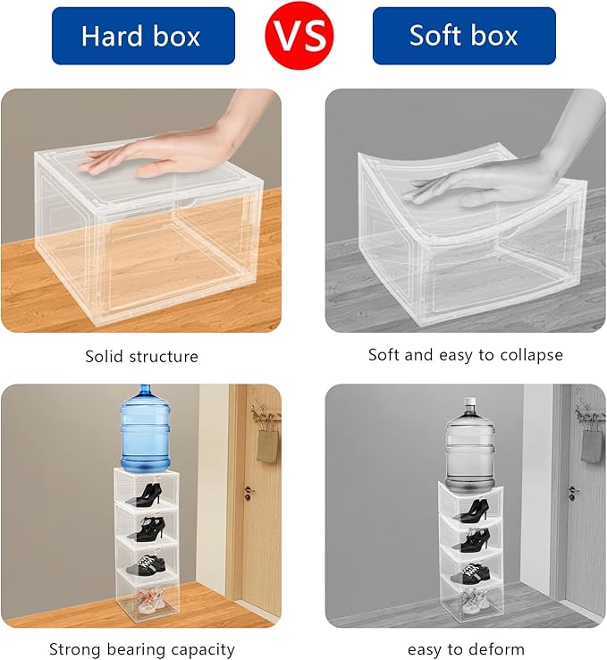 12 Pack Clear Shoe Boxs, Acrylic Shoe Storage Box W/ Magnetic Door, Side Door Opening, Stackable Shoe Container, Multifunctional Sneaker Organizer, Acrylic Shoe Display Case 13.39*10.63*8.66in