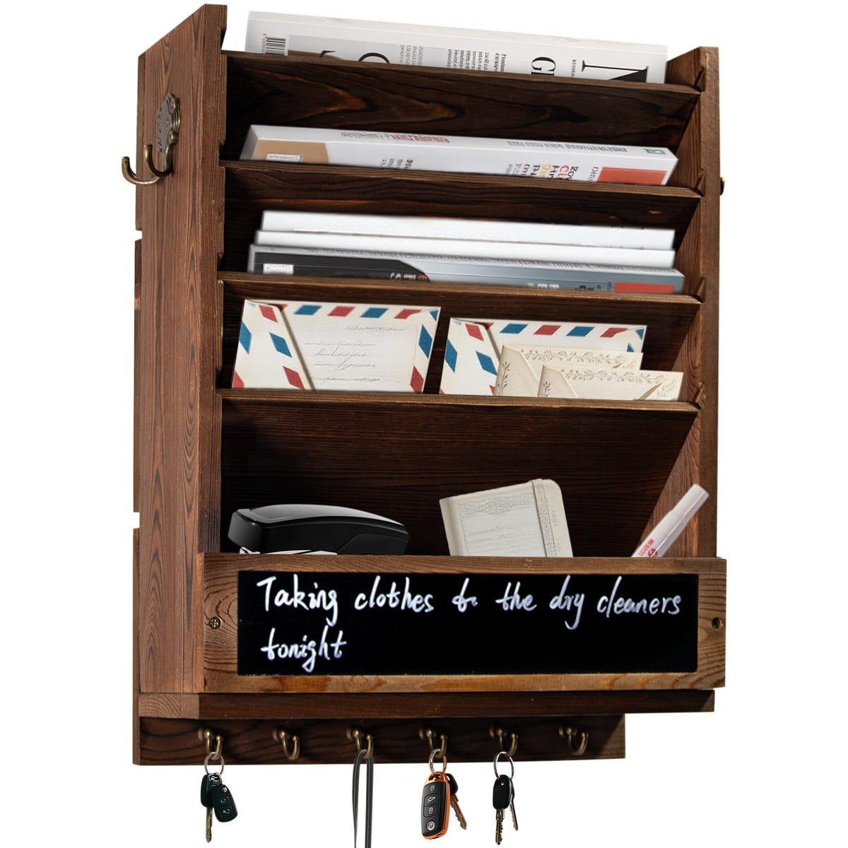 Wall Mail Organizer, Rustic Key and Mail File Holder - Image 1