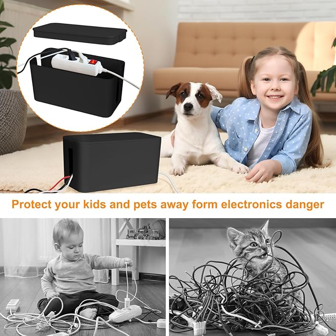 Cable Management Cord Cover Wire Hider Box Concealer Organizer Protector System for Home Theater Entertainment Center Office School (Black)