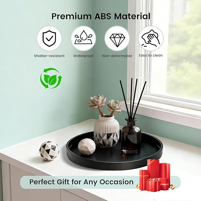 2 Pack 11" Bathroom and Vanity Tray, ABS Bathroom Counter Organizer, Coffee Table Decor for Perfume, Candles, Keys &More. Kitchen Countertop Organizer, Decorative Tray Soap Holder, Black