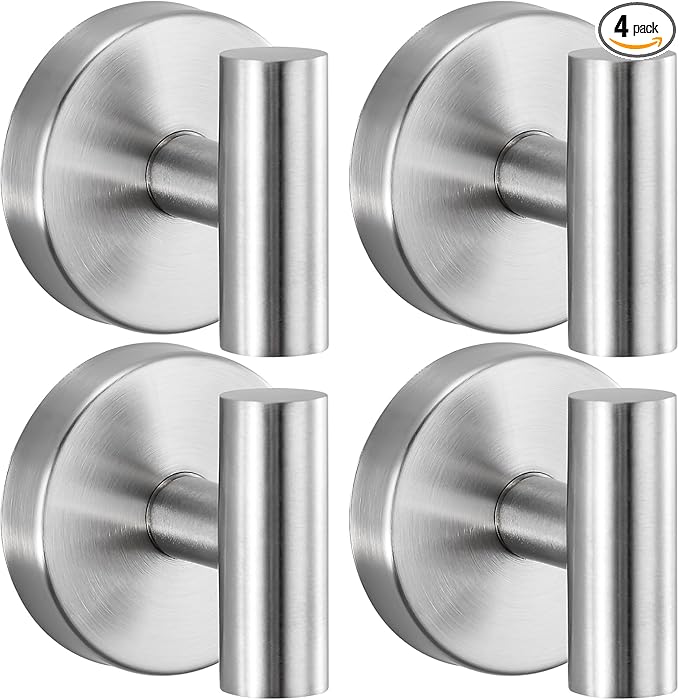 Heavy Duty Reusable Suction Cup Hooks for Shower - No Drill Bathroom/Glass/Mirror/Tiles & Metal Surfaces,and Smooth Non-Porous Surfaces for Towels, Robes, Loofahs (4, Brushed Nickel)