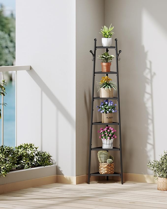 Pot Racks, 6-Tier Cookware Stand, Triangle Shelf Storage Tower for Kitchen, Pans Pots Storage Rack, Metal Wire Shelf Organizer, Corner Shelf, for Kitchen, Living Room, Black TPR15BB