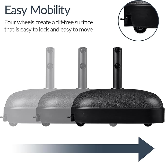 Best Choice Products 123lb Capacity Fillable Mobile Umbrella Base, Heavy Duty Market Stand for Patio, Deck, Poolside, Easy to move w/ 4 wheels - Dome Square Black