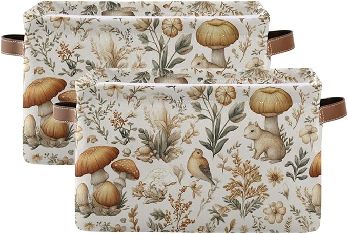 Mushrooms Berries Rectangle Storage Basket Collapsible Storage Bin for Nursery Books Waterproof Baskets for Closet Shelves Bedroom Decor