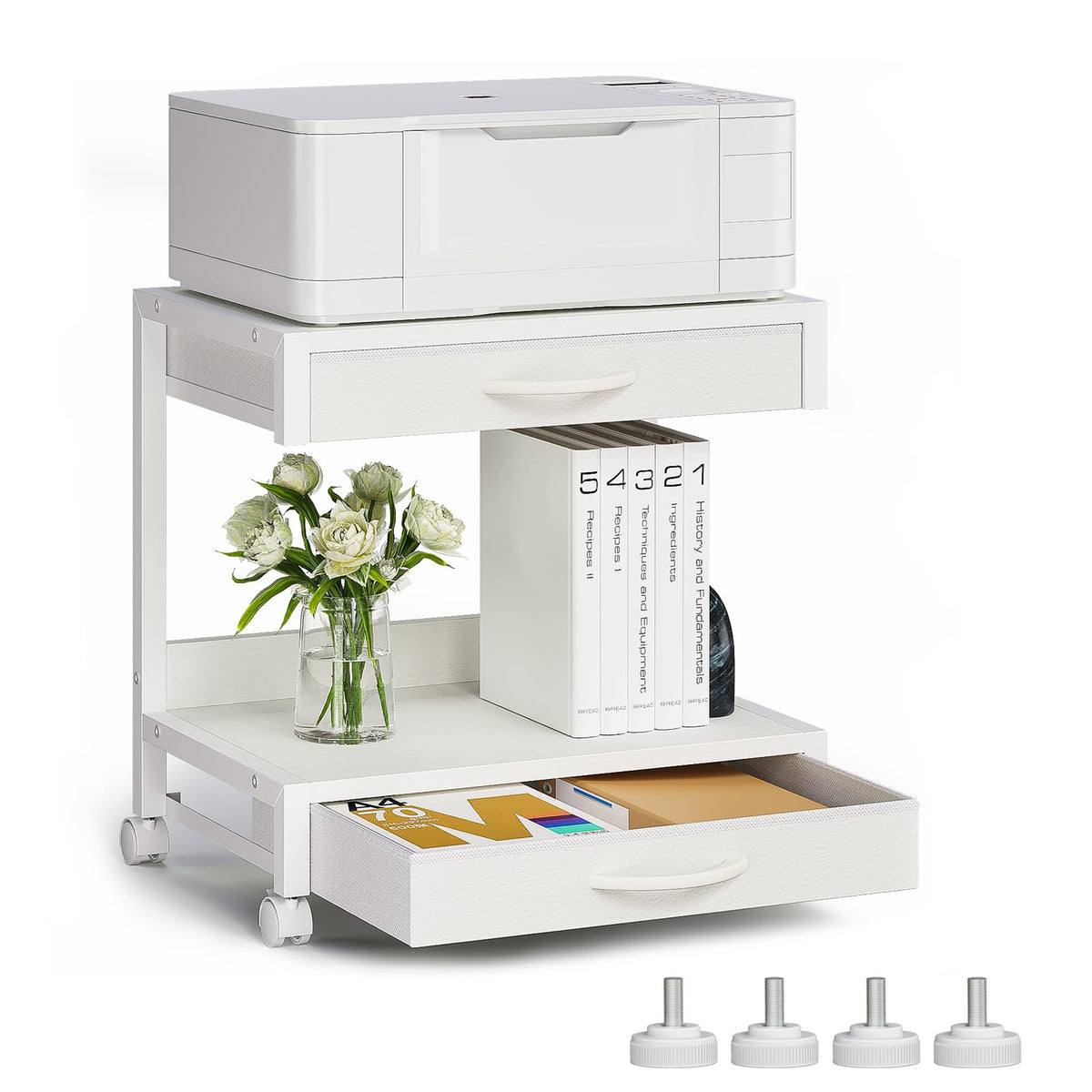 2-Tier Desktop Printer Stand with 2 Fabric Drawers | Home Organization - Image 1