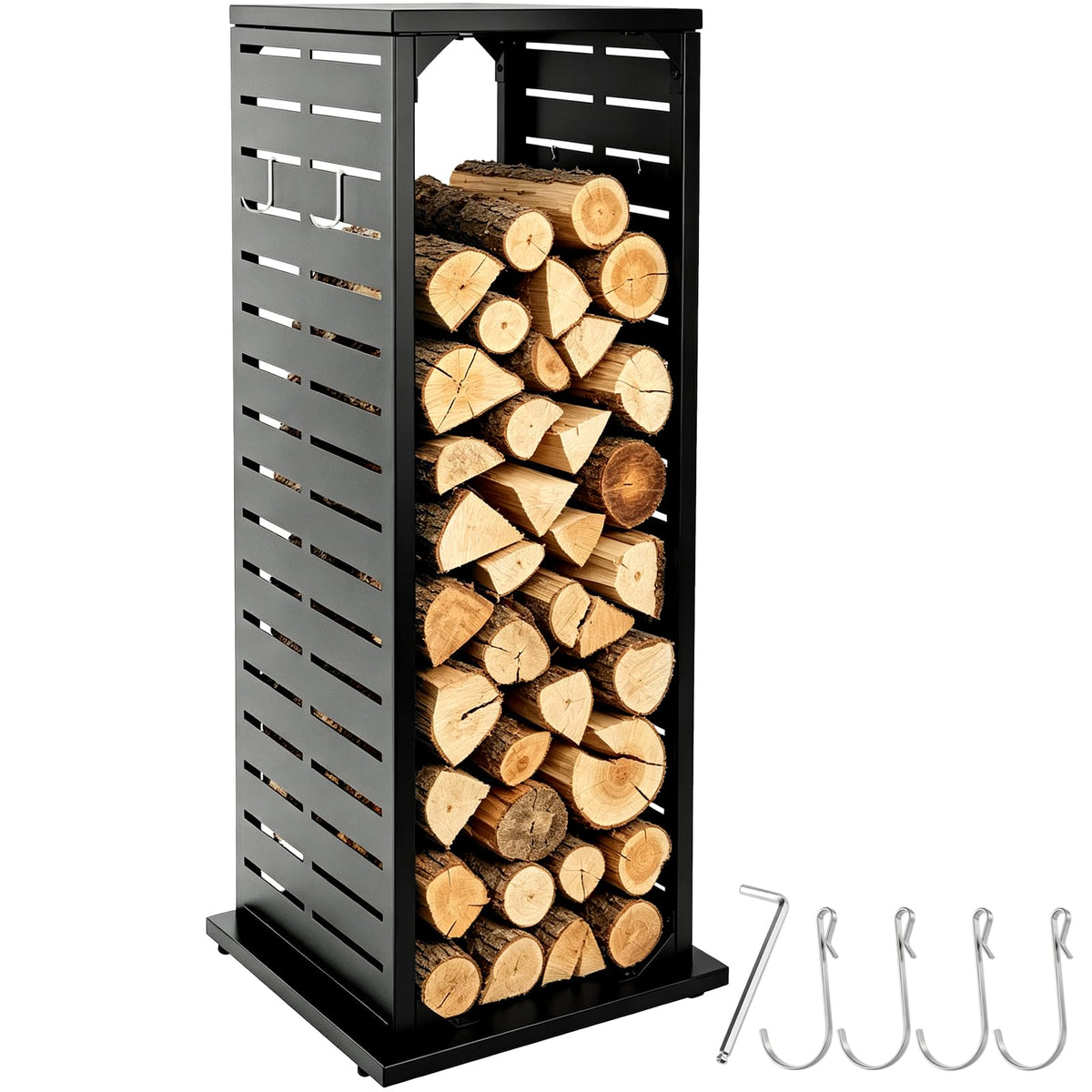 4ft Firewood Rack with Hook, Heavy Duty Vertical Firewood Rack - Image 1