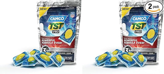 Camco TST PRO RV Toilet Treatment Drop-INs - Innovative Bio-Enzymatic Formula - Fastest Odor Stopper & RV Sewer Waste Break Down - RV Black Tank Treatment - Fresh Pine - Septic-Safe, 10-Pk (41770)