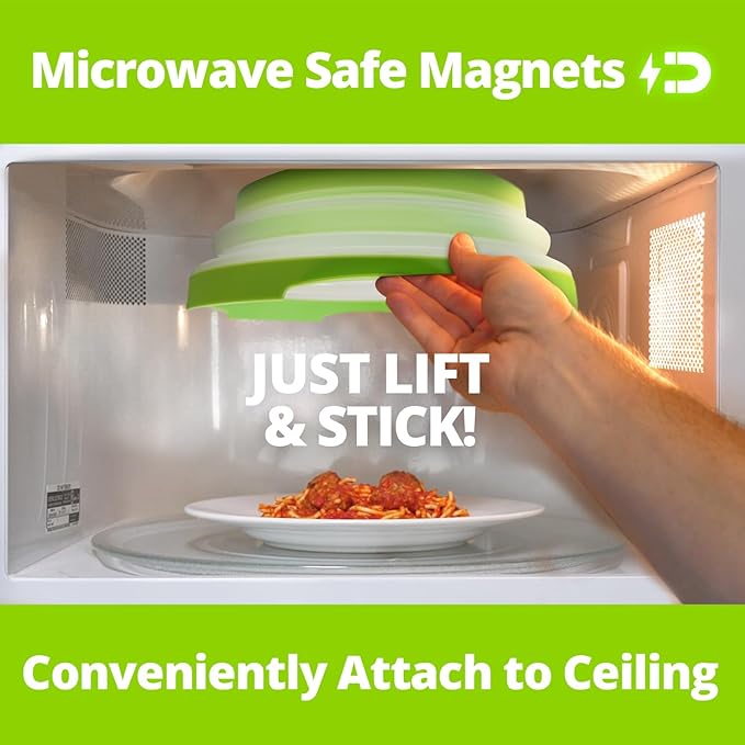 HOVER COVER High Power Magnetic Microwave Splatter Cover with Strongest Magnetic Grip, Collapsible 12-Inch BPA-Free Food Lid, Vented Plate Guard, Dishwasher Safe Space-Saving Storage - Green