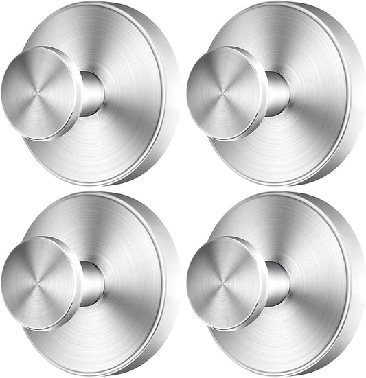 2026 Upgraded Drill-Free Suction Cup Hooks, Stainless Steel Suction Cup Hooks for Shower, Mirror, Wall, Bathroom, Glass, Hanging Towels - 4 Pack, Brushed Silver