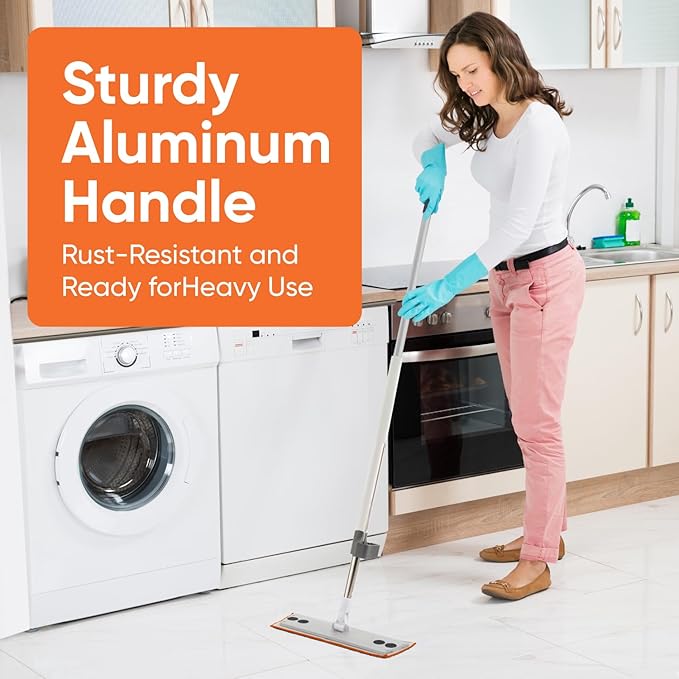Superio Self-Wringing Microfiber Cleaning Mop with Hands-Free Wringing Blade and 3-Pack Reusable & Washable 8" x 4.5" Microfiber Mopping Pad for Home, Kitchen, Bathroom, Streak-Free Cleaning