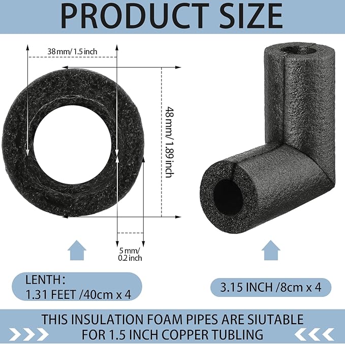 8 Pack Elbow Pipe Insulation Foam Tube Outdoor Wrap Black Pipe Covers Elbow Insulation Tubing Water Foam Covers for Outdoor Winter Irrigation, Sprinkler (1.5 Inch)