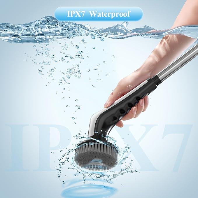 Electric Spin Scrubber,IPX7 Waterproof Cordless Cleaning Brush, Bathroom Scrubber with Adjustable Handle and 9 Replaceable Brush Heads,3-speeds,Electric Rotary Scrubber for Bathroom,Tub,Tile