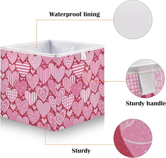 Bolaz Valentine's Day Different Hearts Closet Organizers Storage Cubes Storage Bins Shelf Baskets Containers for Home Room Office,Square