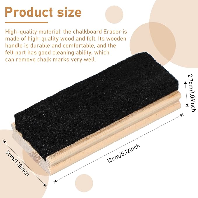 Felt Campus Style Erasers, Cleaner Dusters Felt Chalkboard Eraser for Kids Wood Chalk Eraser for Chalkboard Cleaners Dusters for Markers White Black Boards Paint School Students Teachers (24 Pieces)
