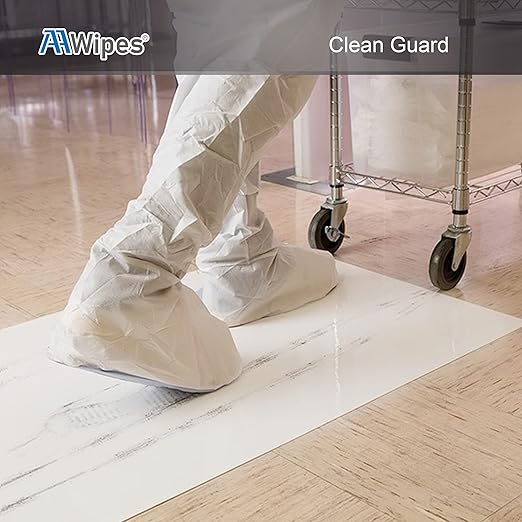 AAwipes Sticky Mat Tacky Pads Adhesive 24" x 36" 5 Packs, 30 Sheets/Packs, 150 Sheets Total White Cleanroom Floor Mats Remove Dirt for Laboratory Construction Hospital Shoes