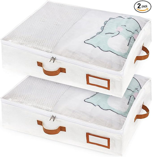 Under Bed Storage Containers, 2 Pack Underbed Storage Box, Closet Organizers and Storage Bins, Foldable Clothes Storage with Handle for Blankets Toy Comforter Sweaters Pillows Sheets(S)