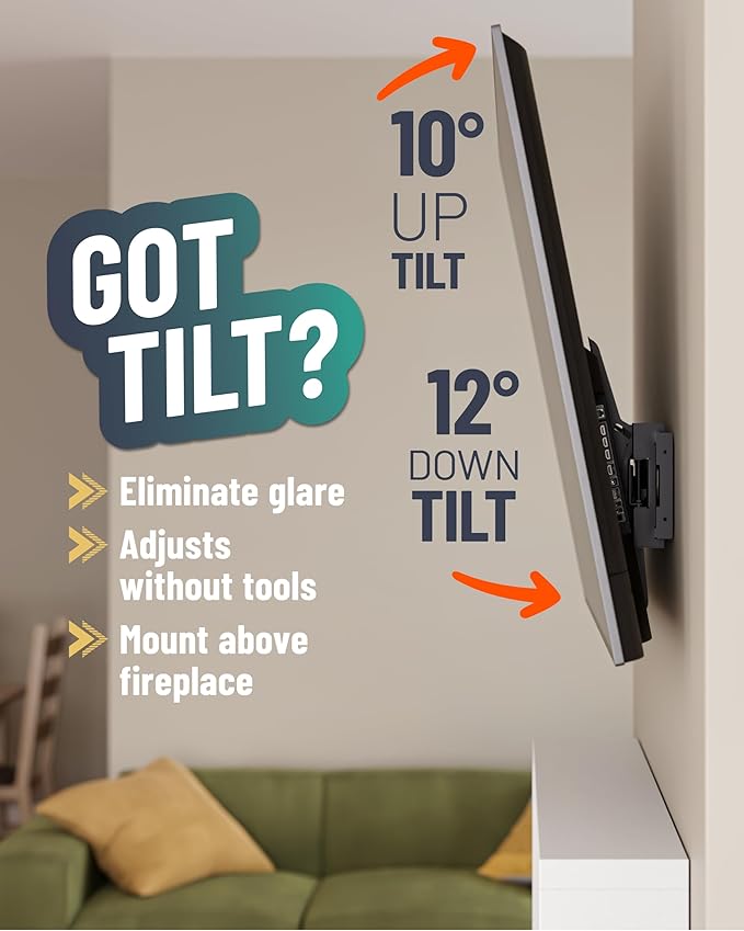 ECHOGEAR Extendable Tilting TV Wall Mount for 32 to 90" Screens up to 110lbs - Reduce Glare w/ 5.2" Extension for 12 deg Tilt - Universal TV Mount w/ 3-Step Install & Included Hardware – UL Listed