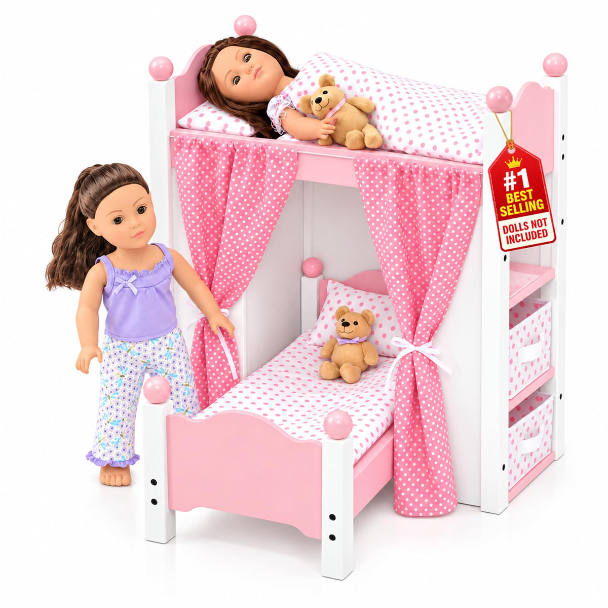 Emily Rose 18” Doll Loft Bunk Bed Pink - Bunkbed w/Storage - Image 1