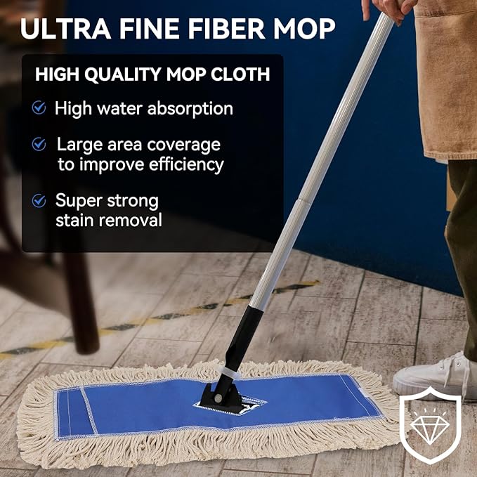 Commercial 24 Inch Dust Mop Head: Replacement Heavy-Duty Sweeper and Janitorial Industrial Dust Mop Head for Floor Cleaning, Office, School, Restaurant, Hospital (3 Pack)