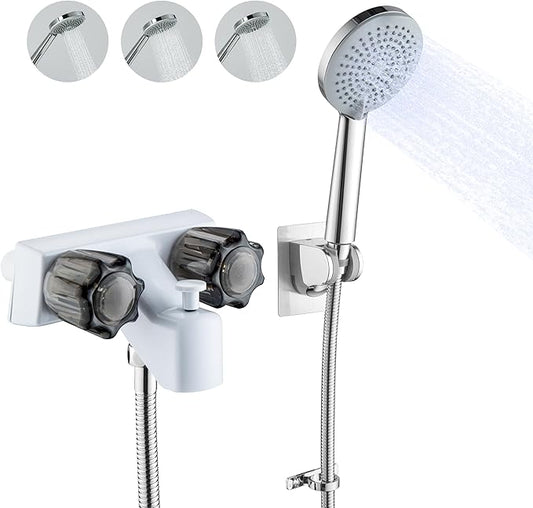 4" RV Shower Faucet with Hose and 5-Spray Modes Shower Head, ABS RV Tub Faucet with Shower Diverter, Outdoor Shower Kit Fits for RV, Campers, Travel Trailer, Motorhome
