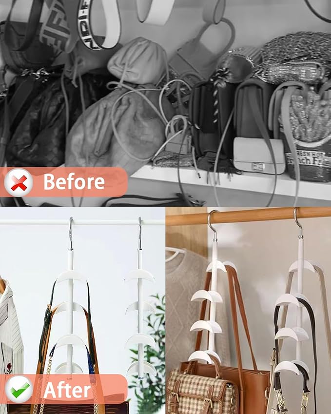 Purse Hanger for Closet, Rotating Purse Organizer for Closet White Purse Holder Purse Hooks for Organizer Storage Purses Tote Bag Handbags Scarf Belt
