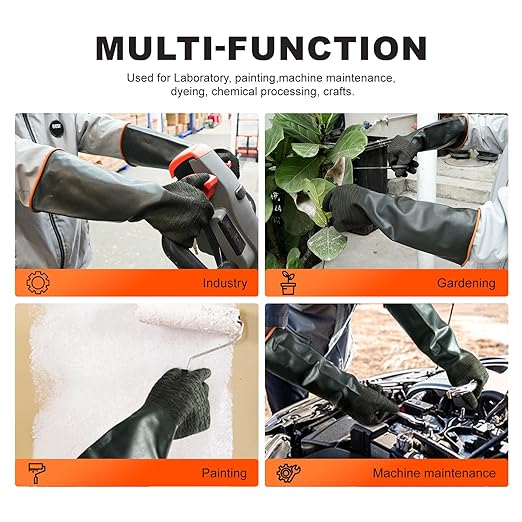North Tower Heavy Duty Rubber Gloves, Industrial Gloves Waterproof Reusable Protective Work for Cleaning, Dishwashing, Upgraded with Non-Slip Design, Black（18in,2 pair）
