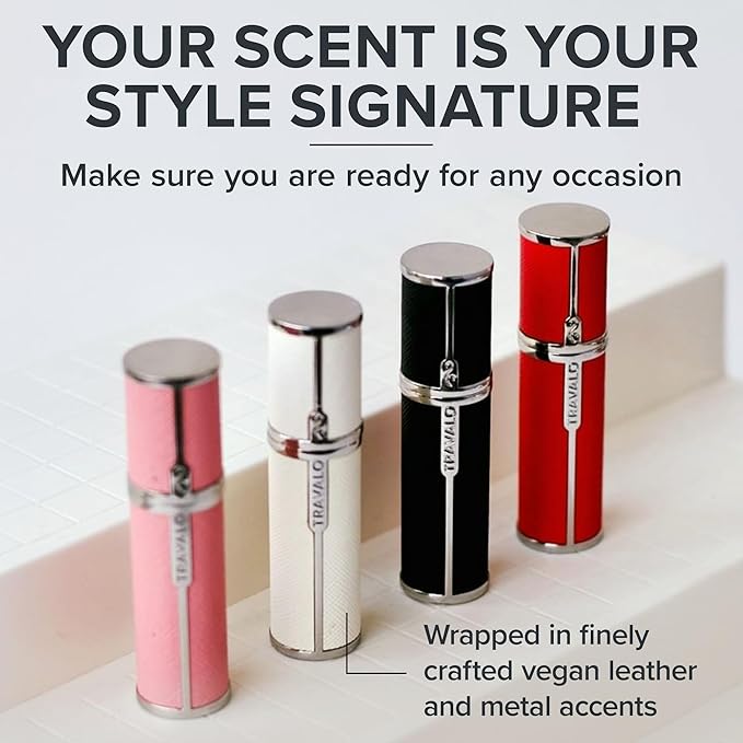 Travalo Milano Perfume Atomizer - Leak-Proof and TSA Approved for Air Travel - Reusable, Airtight, Easy Fill Mini Pump Sprayer - Lightweight Vegan Leather w/Polished Metal Outer Shell - Perfect Pink