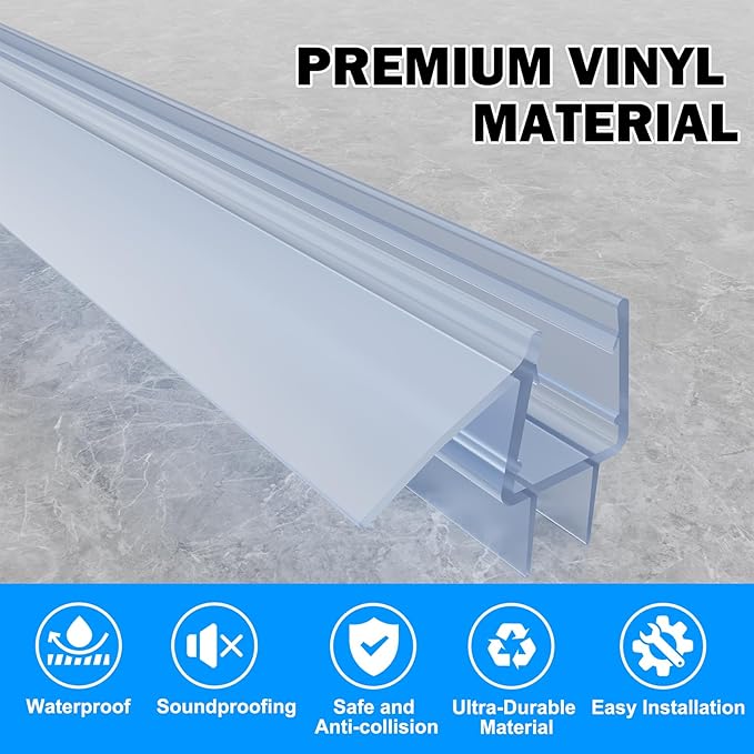 Frameless Glass Shower Door Bottom Seal Strip, Compatible with 3/8" Glass, 36" Shower Door Sweep to Prevent Leaks and Create a Water Barrier,Clear Vinyl Door Seal Strip