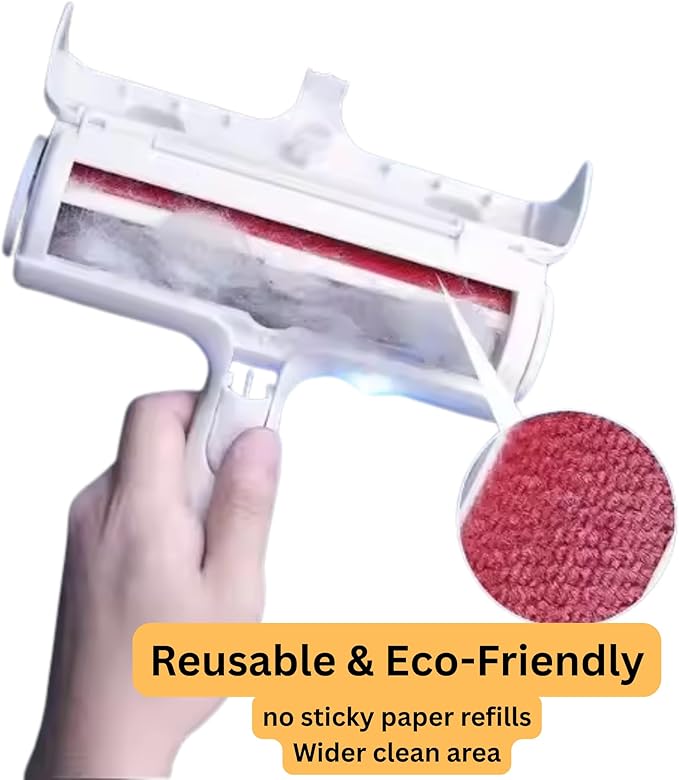 Pet Hair Remover Roller – Reusable Lint Roller for Dog & Cat Hair with Self-Cleaning Base – White