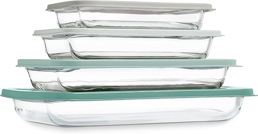 COOK WITH COLOR 8-Piece Deep Glass Baking Dish Set with Plastic Lids – Casserole and Food Storage Containers for Lasagna, Leftovers – Freezer-to-Oven, Microwave & Dishwasher Safe, Sage