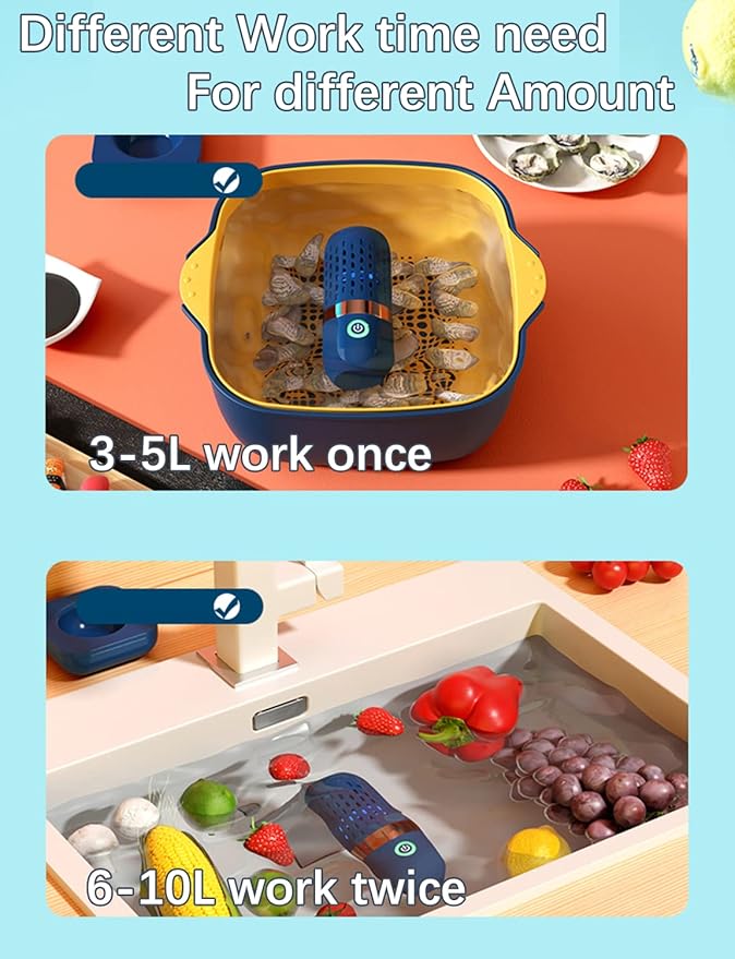 Vegetable and Fruit Cleaner Machine, Purified Water-Proof Fruit Cleaning Device with OH-ion Purification Technology 250min Working time and Wireless Charging, for Cleaning Fruit, Grain (Blue)