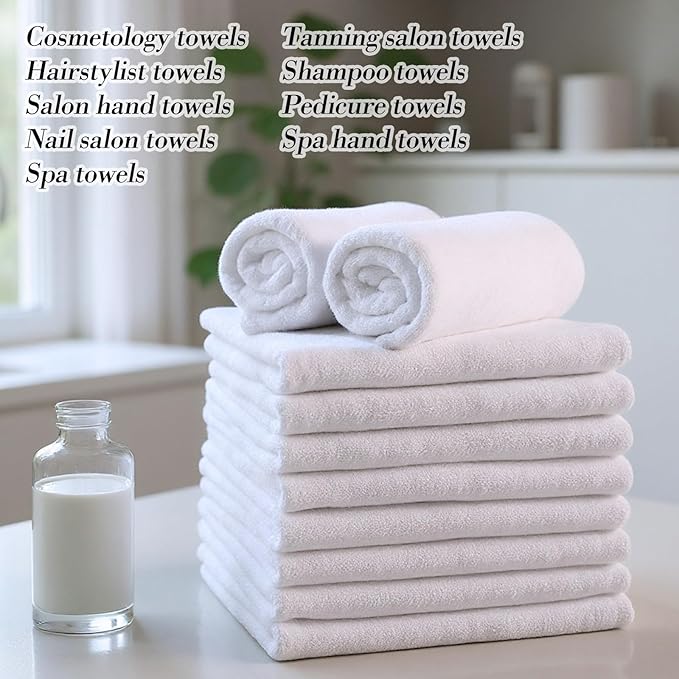 Shimeyao 40 Pack Bleach Proof Towels Microfiber Absorbent Resistant Hair Hand Towels Bulk Quick Dry for Barber Gym Bath Spa Shaving (White,Cute)
