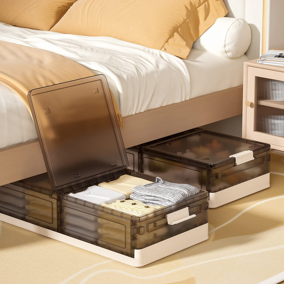 Under Bed Storage Containers, Stackable Under Bed Rolling Storage - Image 1