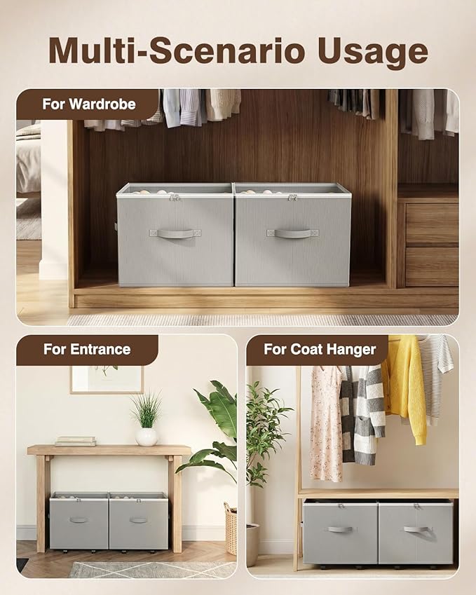 HOUSE AGAIN Shoe Organizer for Closet, 2 Pack Shoe Storage Organizer with Wheels, Foldable Shoe Storage Box with Adjustable Dividers and Clear Cover, Reinforced Handles, Fits up to 16-32 Pairs, Gray