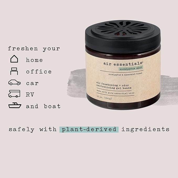 Air Essentials Air Freshener & Odor Neutralizer Gel - 12 oz, Pack of 2 - Odor Eliminator - Made with Pure Essential Oils - Eucalyptus Mint Scent