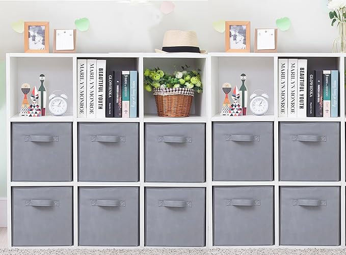 Storage Cubes, 11 Inch Cube Storage Bins, Set of 10, Fabric Foldable Storage Bins With Handles, Closet Storage Organizer Bins, Cubby Clothing Storage Baskets for Shelves, Gray
