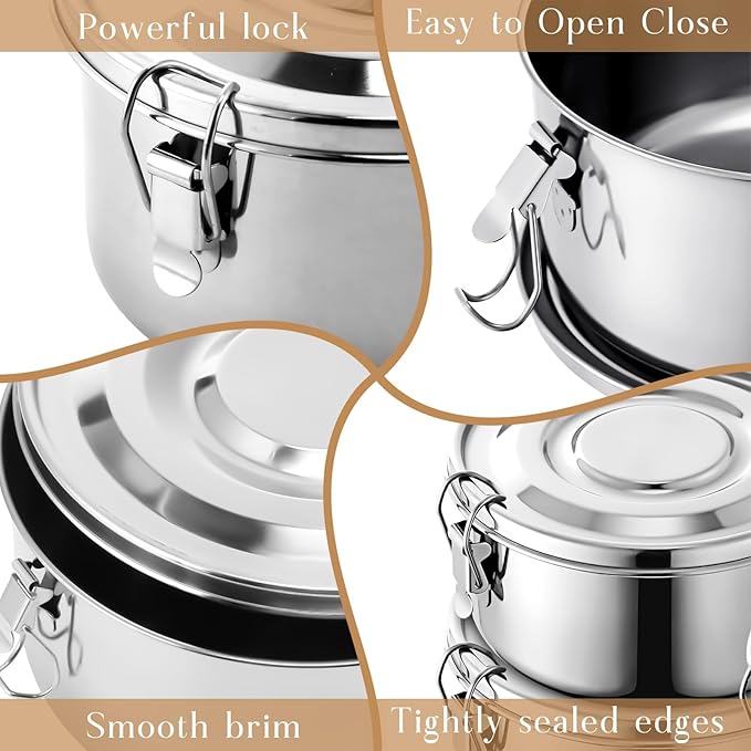 4 Pcs Stainless Steel Bento Box 101 oz Reusable 304 Stainless Steel Food Storage Containers with Lockable Clips to Leak Proof, Dishwasher Safe