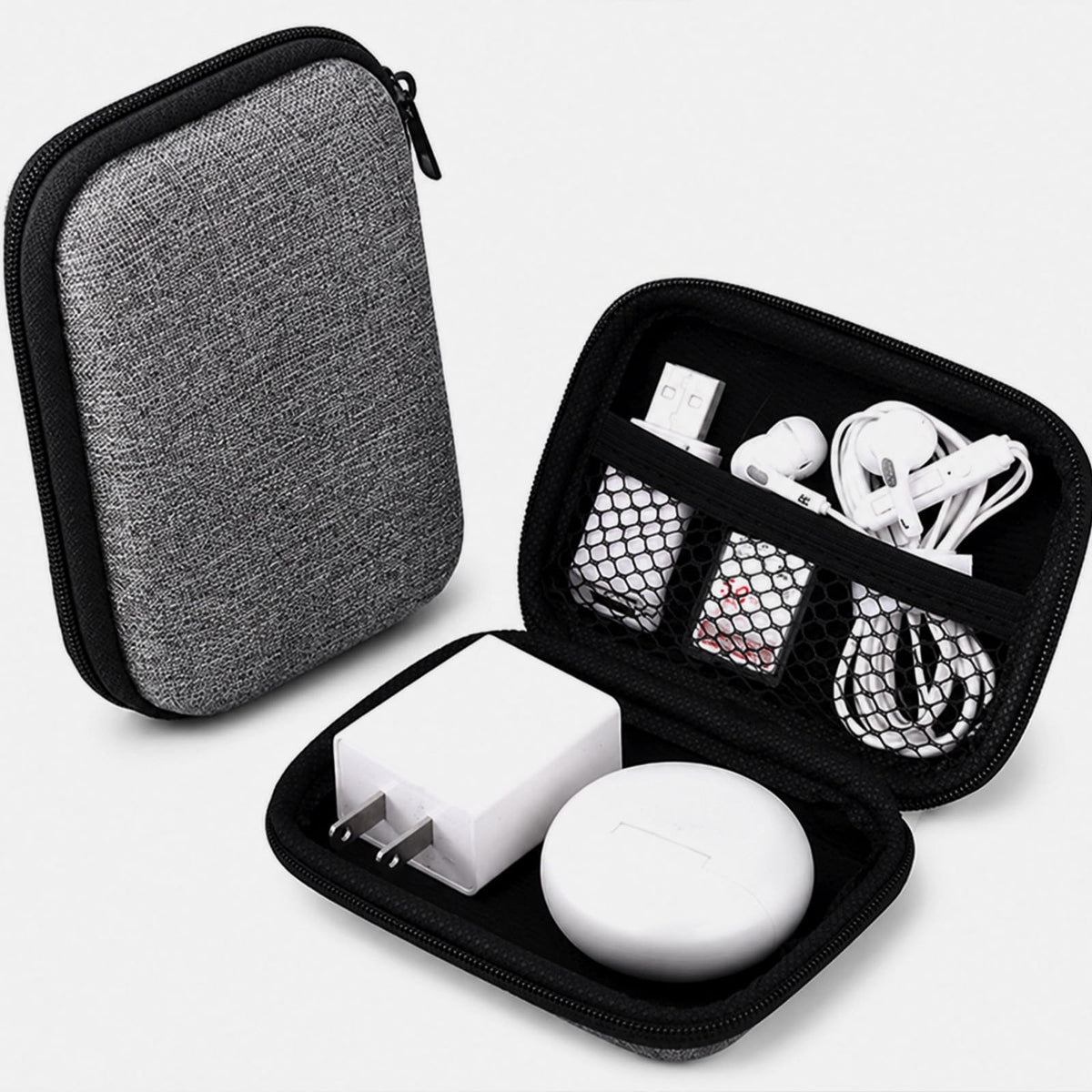 Gray Cable Organizer Bag - Compact Travel Tech Storage - Portable - Image 1