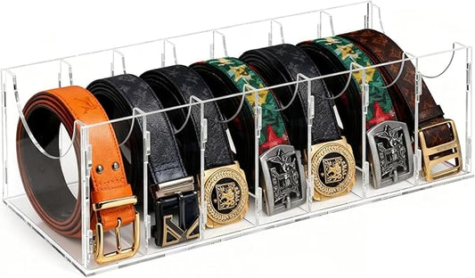 ECOSEAO Belt Organizer, Acrylic Belt Storage Holder for The Closet, Display Case for Tie and Bow Tie (7 Ties)