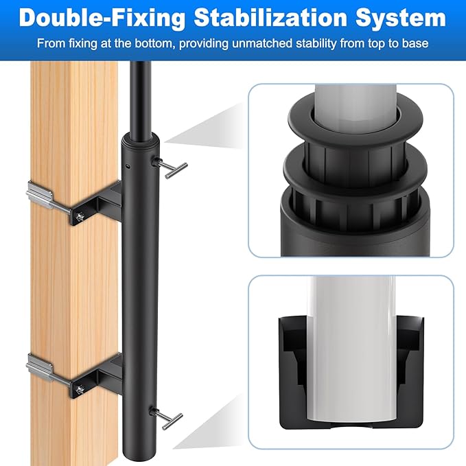 BeneLabel Patio Umbrella Holder for Deck Railing No Drill Deck Umbrella Clamp Mount Fits 1"-2" Umbrella Poles Space Saving Design Umbrella Holder for Deck Balcony Garden Poolside Railing