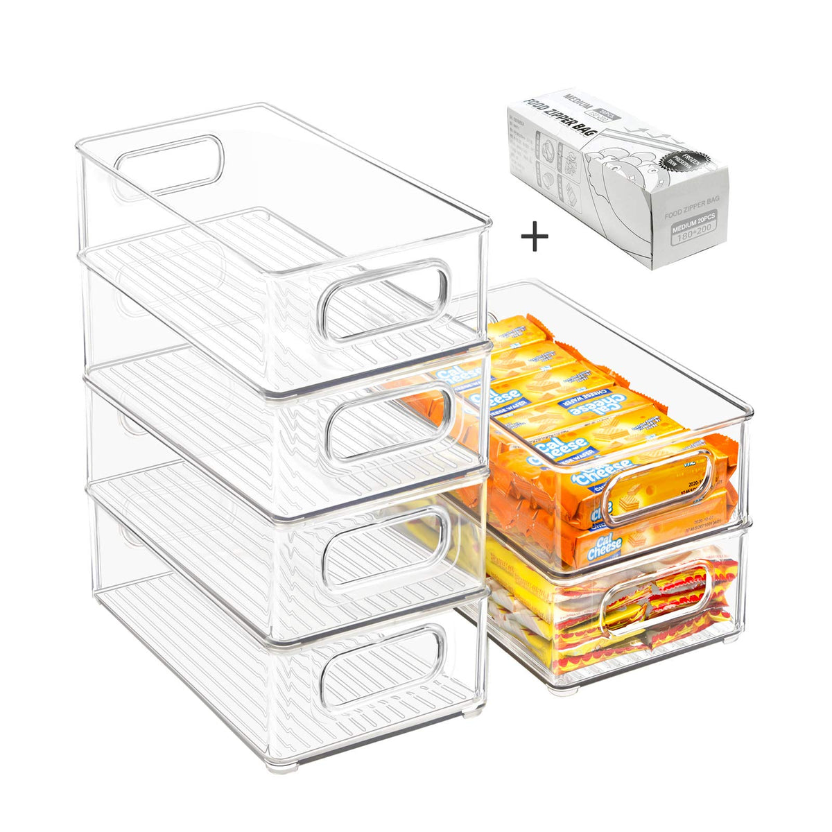 Stackable Refrigerator Organizer Bins, 6 Pack Clear Kitchen - Image 1