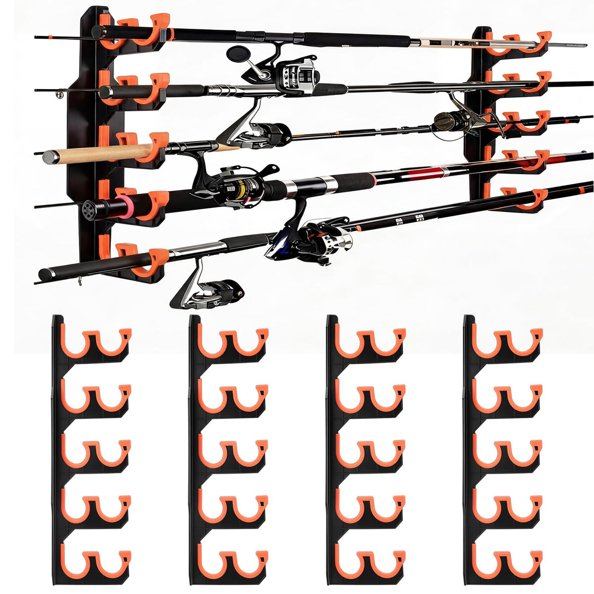 Soulchen 4 Pcs Fishing Rod Holder for Garage Dual-row | Garage Storage - Image 1
