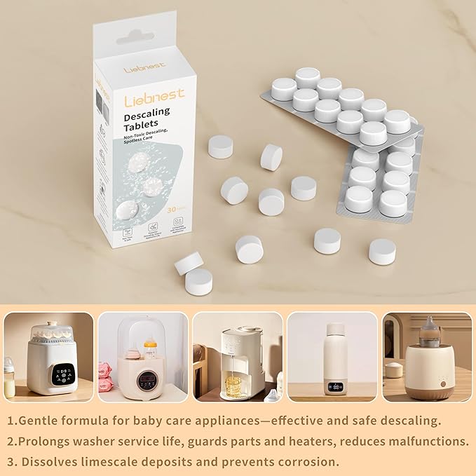 30 Count Descaling Tablets – Compatible with Momcozy, Baby Brezza, Papablic & All Brands. Fits Bottle Washers, Warmers, Sterilizers & Formula Makers to Remove Milk Stains & Limescale
