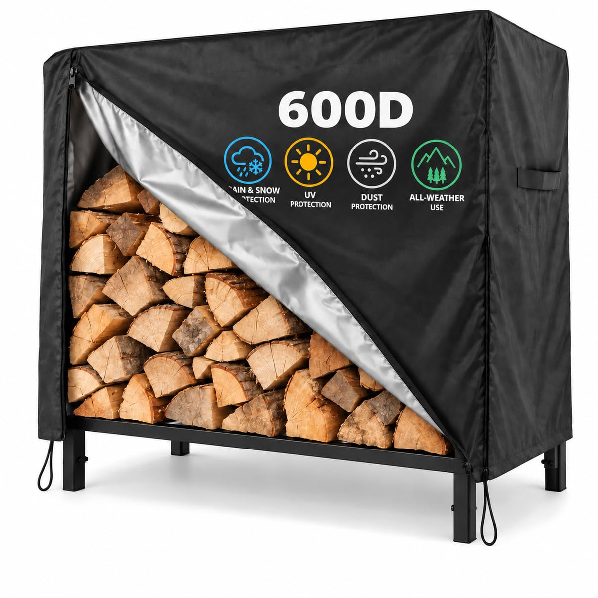 4ft Firewood Rack Cover Outdoor Waterproof 600D Oxford heavy-duty - Image 1