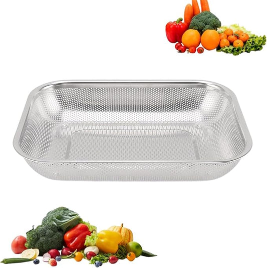 Mesh Vegetable Washing Basket, Large Stainless Steel Colander Strainer, Fruit Vegetable Rectangular Mesh Strainer Screen Basket Sink Colander Vegetable Washing Basket (L)