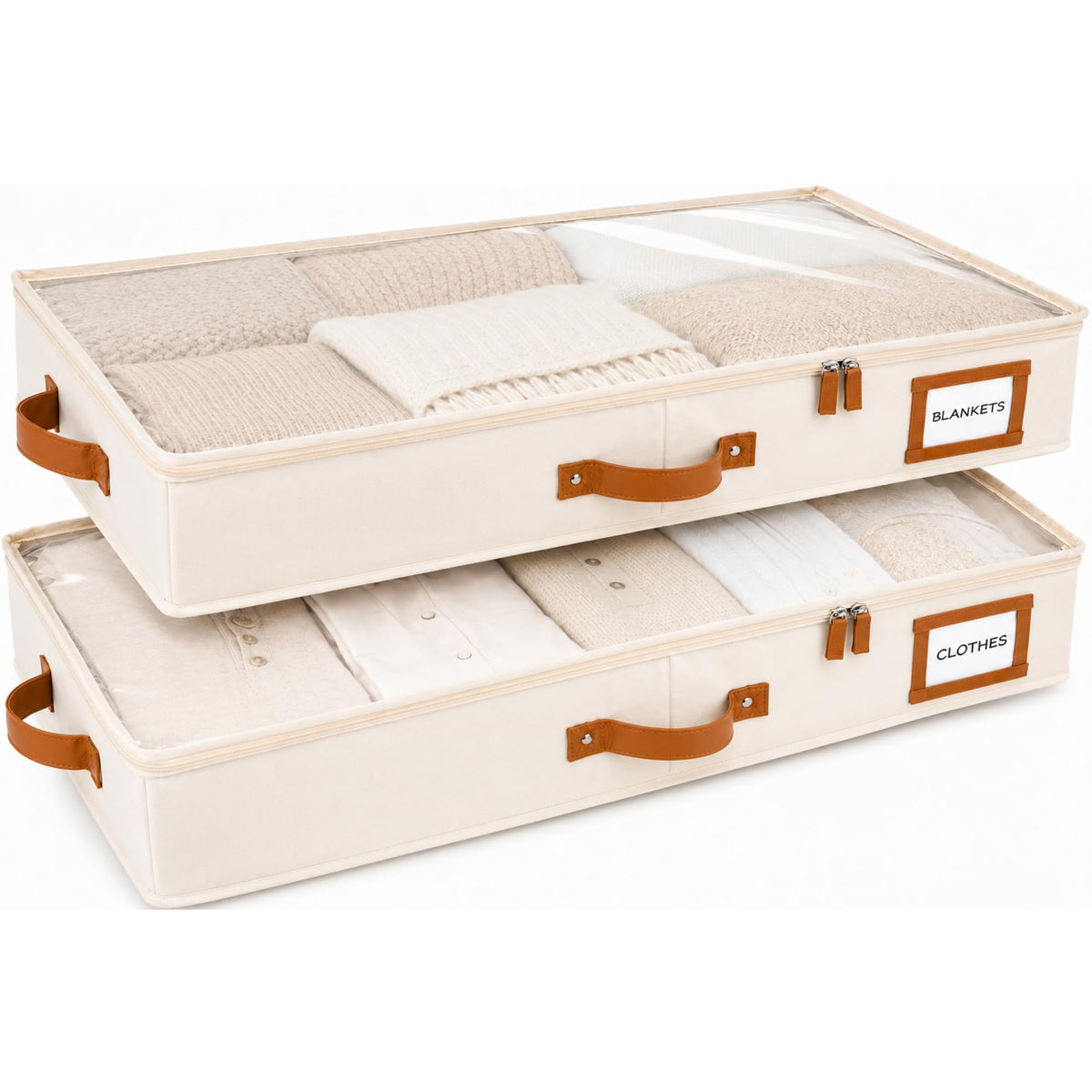 HOMELUX THEORY Under Bed Storage, Low Profile 2pc with Lid, Ivory - Image 1