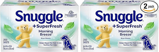 Snuggle Plus SuperFresh Fabric Softener Dryer Sheets with Static Control and Odor Eliminating Technology, Original, 200 Count (Pack of 2)