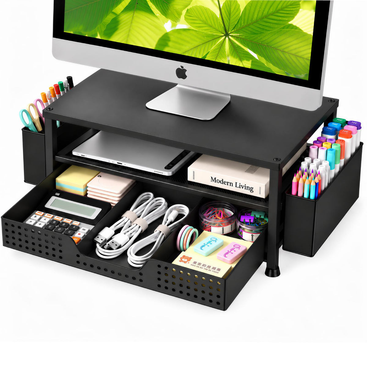 ECOLOVI Desk Organizer and Accessories, 2-Tier Computer Monitor - Image 1