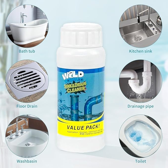 3PCS Wild Tornado Pipe Dredge,Powerful Sink Cleaner Powder Fast Foaming for Kitchen Toilet Pipeline Quick Cleaning Tool